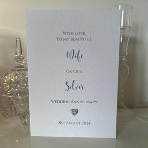 Carte d'anniversaire de mariage en argent pour femme, carte d'anniversaire de mariage en argent personnalisée, carte souvenir de luxe, carte 25e anniversaire de mariage pour femme, femme