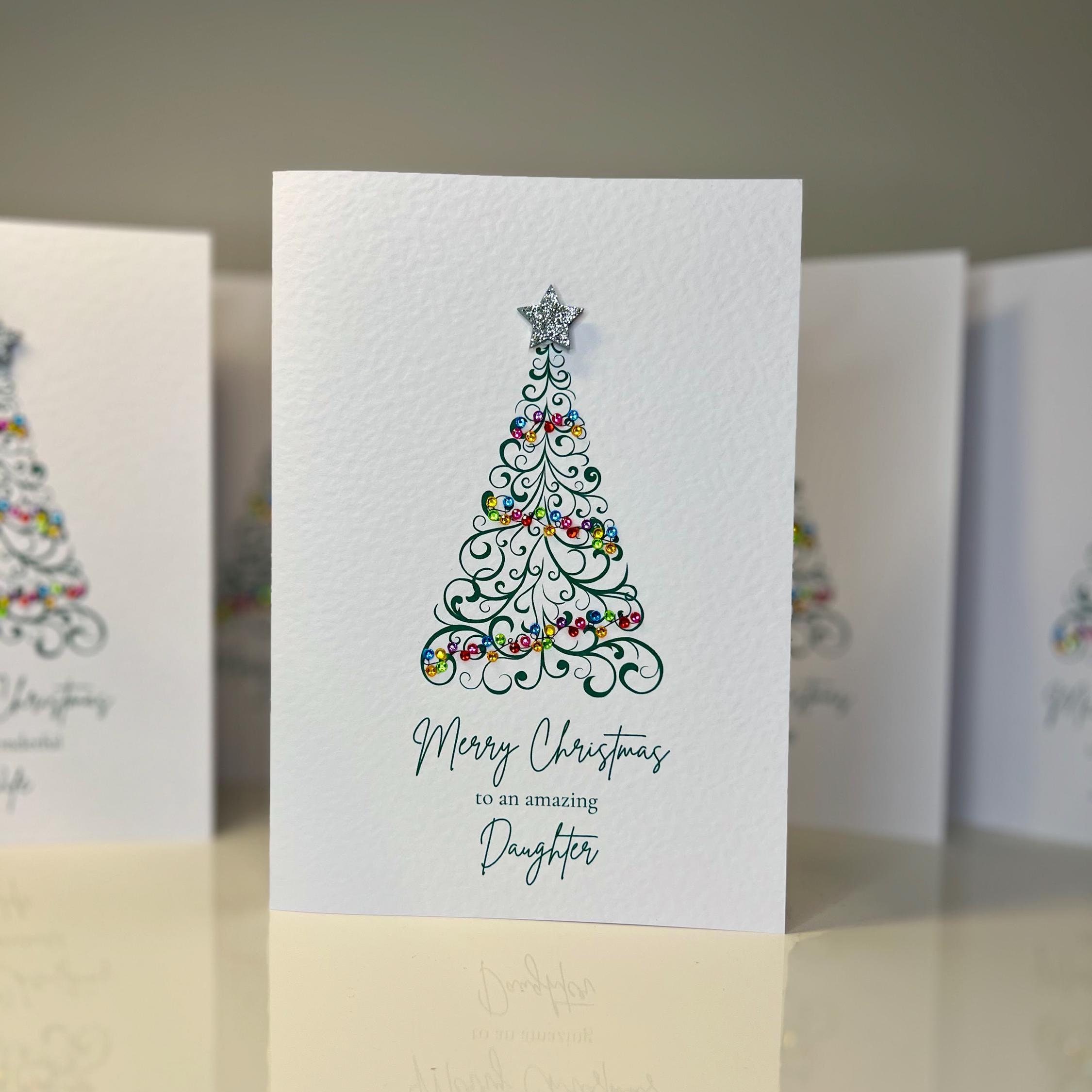 Christmas Card For Daughter. Girl With Gift Design. Verse Inside