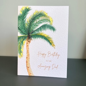 Biglietto di auguri di compleanno per papà con palma e foglia d'oro e perle marroni, biglietto di auguri di compleanno per papà fatto a mano, biglietto di auguri di buon compleanno di lusso per papà, biglietto con palma