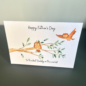 Carte de fête des pères faite main avec hiboux peints à la main, meilleure carte de fête des pères pour papa, spéciale fête des pères papa, carte souvenir de fête des pères
