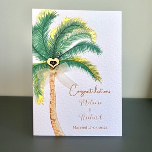 Personalised Summer Wedding Card, Handmade Palm Tree Wedding Card, Destination Wedding Card, Wedding Abroad Card, Beach Wedding Card, Unique