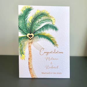 Personalised Summer Wedding Card, Handmade Palm Tree Wedding Card, Destination Wedding Card, Wedding Abroad Card, Beach Wedding Card, Unique