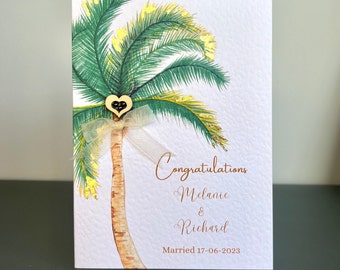 Personalised Summer Wedding Card, Handmade Palm Tree Wedding Card, Destination Wedding Card, Wedding Abroad Card, Beach Wedding Card, Unique