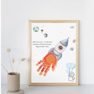 Vaderdag handafdruk Rocket Craft – DIY afdrukbaar cadeau voor vader from Kids | Downloadbare pdf-sjabloon voor een leuk en persoonlijk cadeau