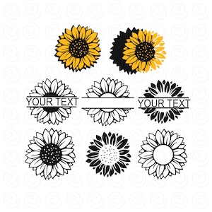 Zonnebloem Svg, gespleten monogram zonnebloem Png, zonnebloem illustraties, zonnebloem monogram svg, gelaagd bestand, gesplitst monogram, zonnebloem naamframe.