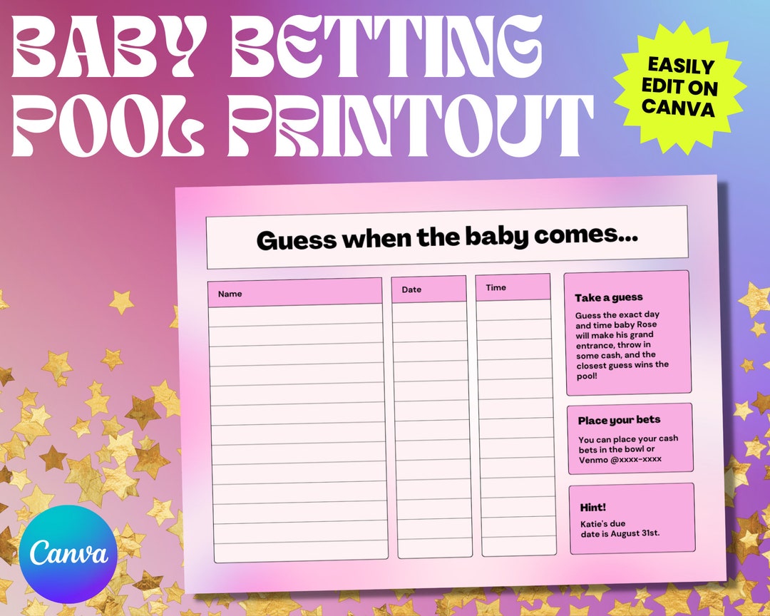 Baby Betting Pool Printout Template perfect for Baby Showers & Gender Baby Betting Pool Printout Template perfect for Baby Showers & Gender