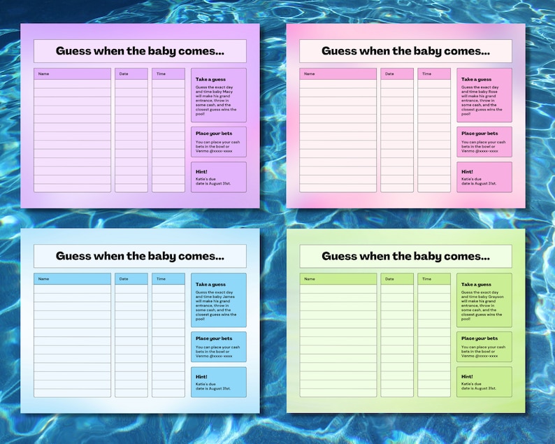 Baby Betting Pool Printout Template perfect for Baby Showers & Gender