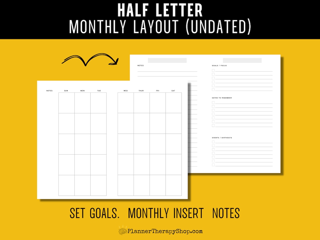 Half Letter Undated Monthly Planner Inserts (printable) - Etsy