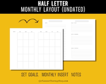 Half Letter Undated Monthly Planner Inserts (Printable)