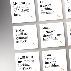 Juego de tarjetas cuadradas de afirmaciones de Fuck, citas motivacionales, tarjetas de planificación, tarjetas de tareas, tarjetas de diario