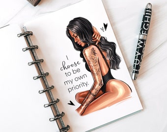 Tattoo Girl, Black Hair, Half Letter Planner Dashboard, disc bound dashboard, boss babe planner, planner dashboards, notebook cover, covers