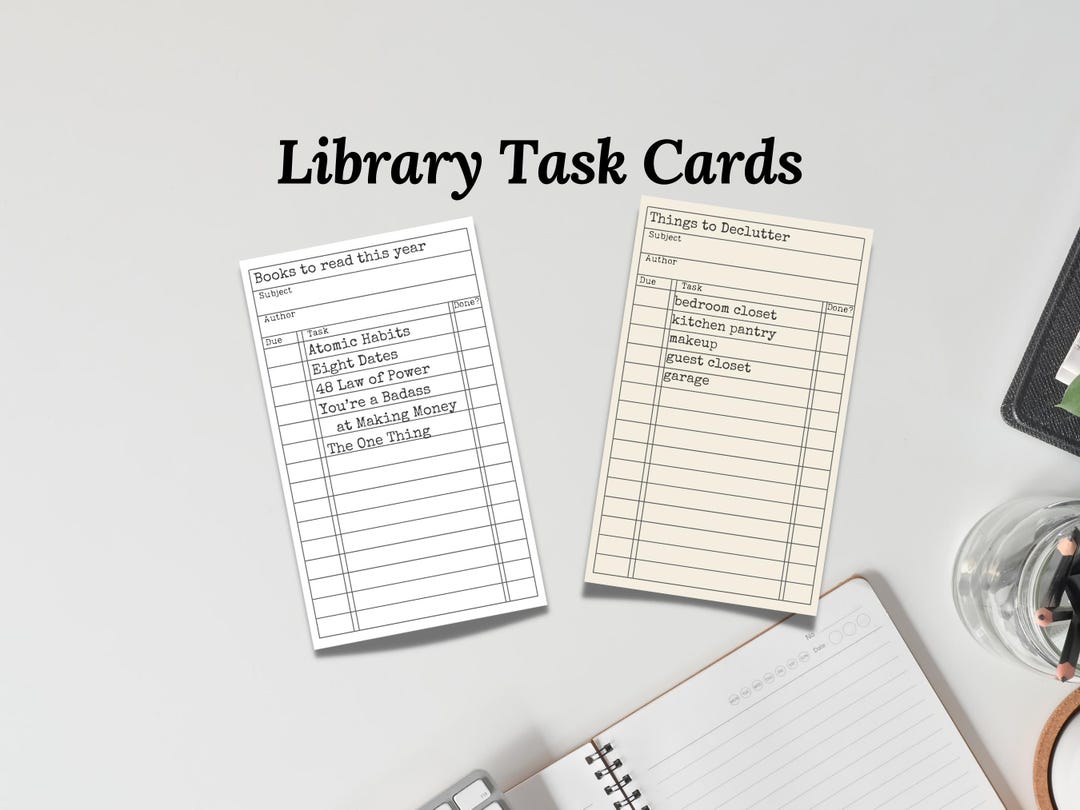Library Card Task Cards: Printable Planner Accessories - Etsy