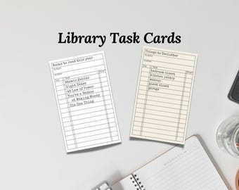 Library Card Task Cards: Printable Planner Accessories