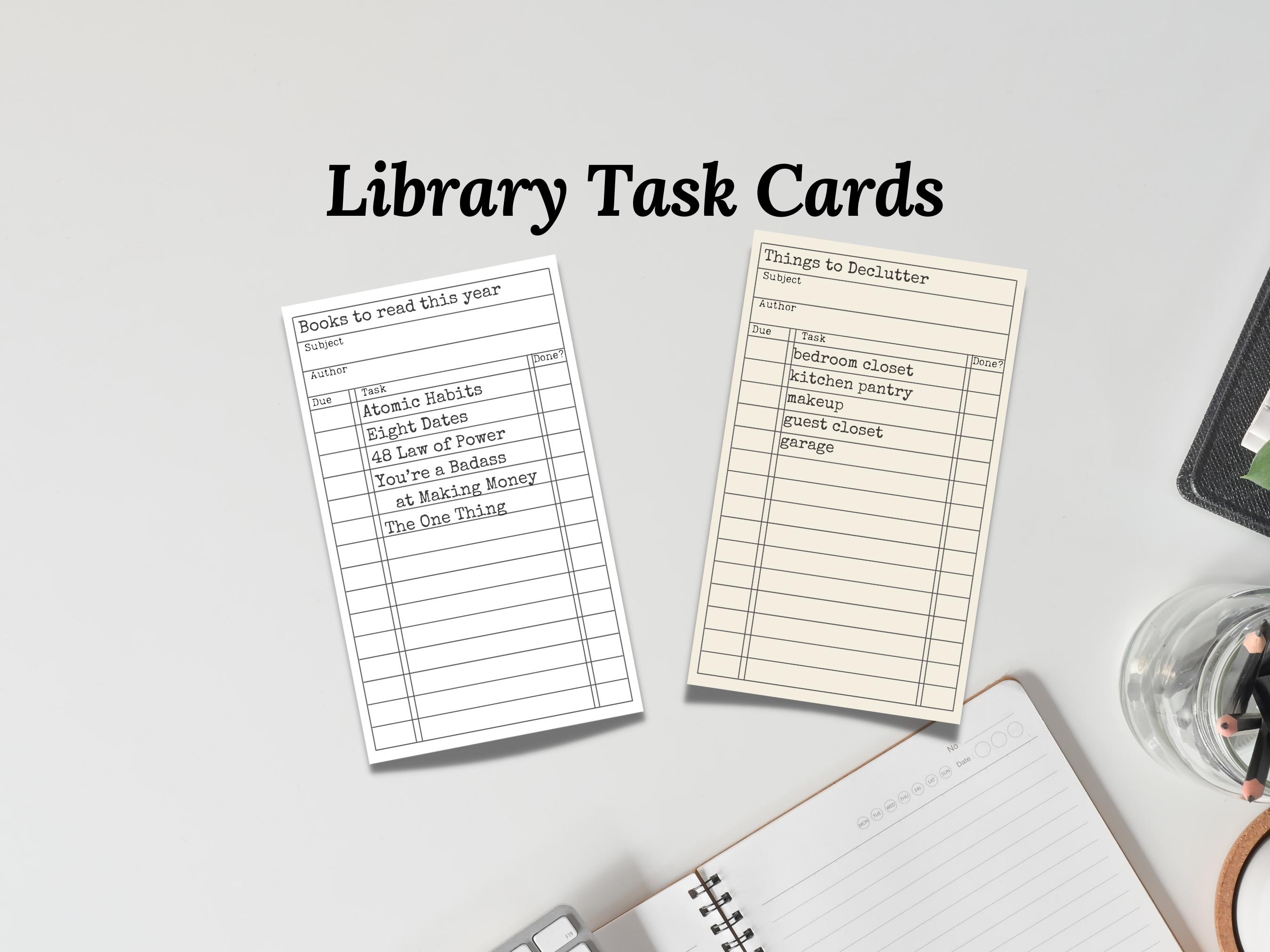 Library Card Task Cards: Printable Planner Accessories - Etsy