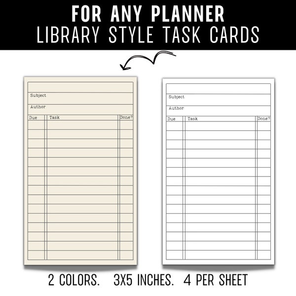 Library card task cards etsy