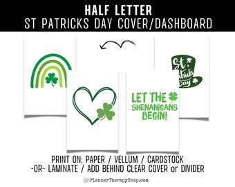 St Patricks Day Covers, Half Letter Cover, half latter dashboard, Journal Cover PNG, Printable Dashboard, Agenda Dashboard