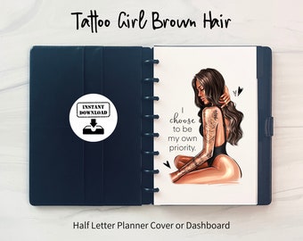 Half Letter Planner Cover, Tattoo, Tattoo Girl, Half Letter Planner Dashboard, printable cover, printable dashboard