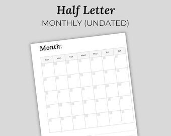 Halfletter, ongedateerde maandplanner (digitale download)