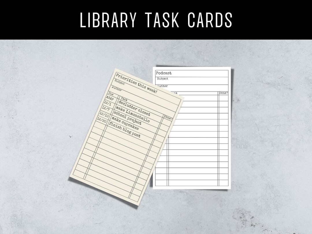 Library Card Task Cards: Printable Planner Accessories (digital ...