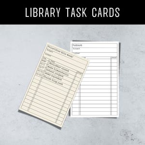Library Card Task Cards: Printable Planner Accessories (Digital Download)