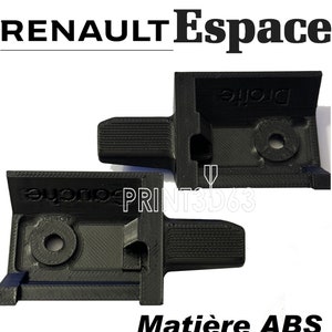 Puede incluir: Dos piezas de plástico negro para un coche Renault Espace. Las piezas están impresas en 3D y hechas de plástico ABS. El texto "Print3D63" es visible en la imagen.