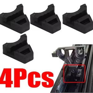 May include: Four black rubber components, each with a unique shape, are displayed. The image also includes a close-up of a metal mechanism with a red box highlighting a component. The text "4Pcs" is in red.