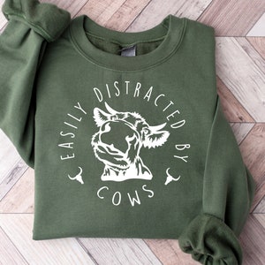 Easily Distracted By Cows Shirt,Cow Sweatshirt,Aesthetic Sweater,Funny Cow Shirt,Farm Love Shirts,Farm Animal Tshirt,Humorous Saying Sweater