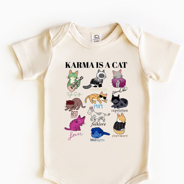 Karma Is A Cat Baby Bodysuit, Swiftie Cat Toddler Shirt, Midnights Cat T-Shirt, Cat Lover Sweatshirt, Eras Shirt, Popular Fan Shirt