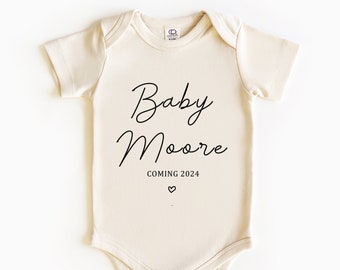 Custom Baby Announcement BodySuit , Personalized Infant Bodysuit, Natural Coming Soon One-piece, Custom Family Name Baby Clothes