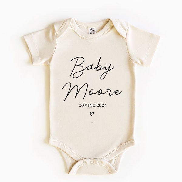 Custom Baby Announcement BodySuit , Personalized Infant Bodysuit, Natural Coming Soon One-piece, Custom Family Name Baby Clothes