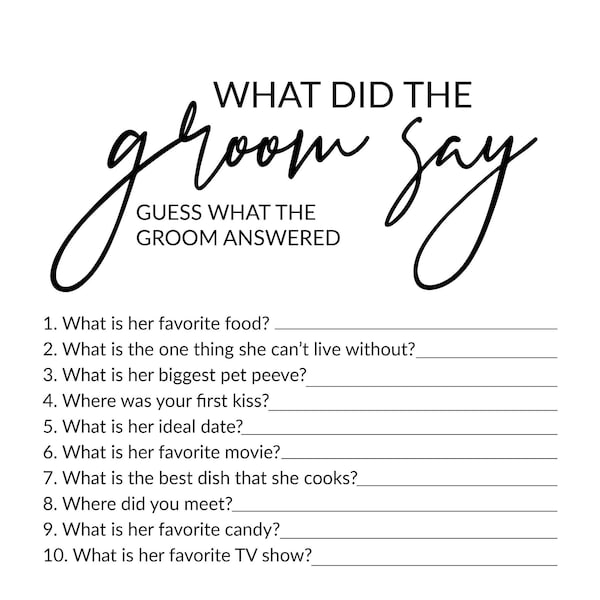 Bridal Shower game- What did the Groom say