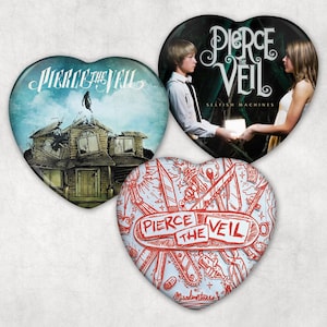 Pierce The Veil Heart Shaped Pinback Buttons | Pierce The Veil Album Cover Pins