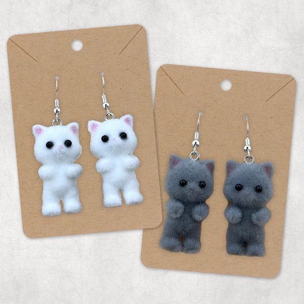 Flocked Cat Earrings | Cottagecore Critter Jewelry