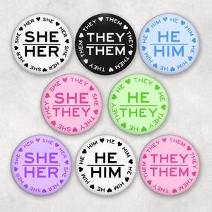 Pronouns Pinback Buttons | LGBTQ+ Nonbinary, Trans, Genderqueer Pronoun 1.25&quot; Pins | Queer Owned Shop
