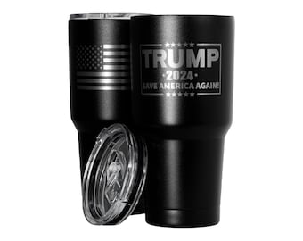 Trump 2024, Trump Gifts, American Flag Coffee Travel Mug,  American Made Travel Mug - Double Insulated Tumbler - 30 oz, Patriotic Designs