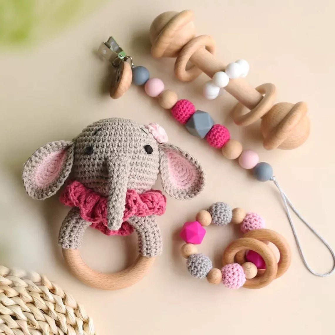 Baby Gift Set / 3 Piece Crochet Elephant Baby Gift Set / Etsy