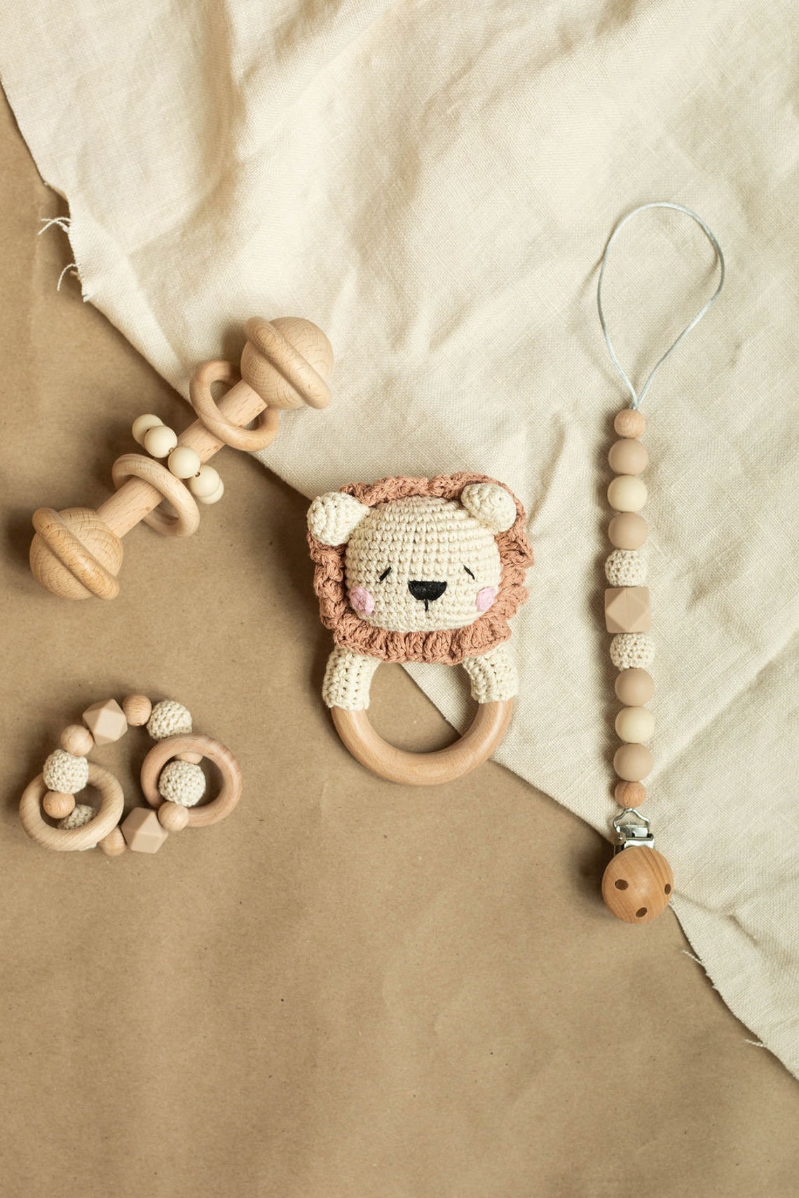 Crochet Lion Baby Gift Set / Wood Rattle / Baby Gift / Handmade ...