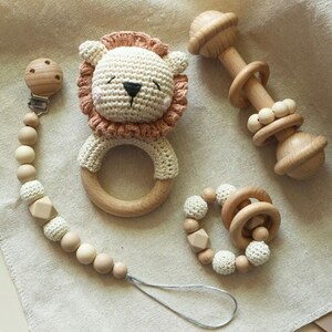 Baby Gift Set / 4 Piece Crochet Lion Baby Gift Set / Rattle Set / Baby ...