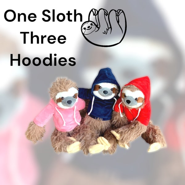 Sloth Plush, Sloth With Hoody, Personalized Sloth Plush Toy, Plush With Clothes, Sloth with Hoodie, Custom Name on Plush, Stuffed Animal