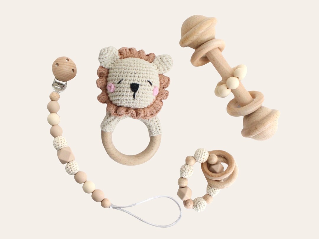 Baby Gift Set / 4 Piece Crochet Lion Baby Gift Set / Rattle Set / Baby ...