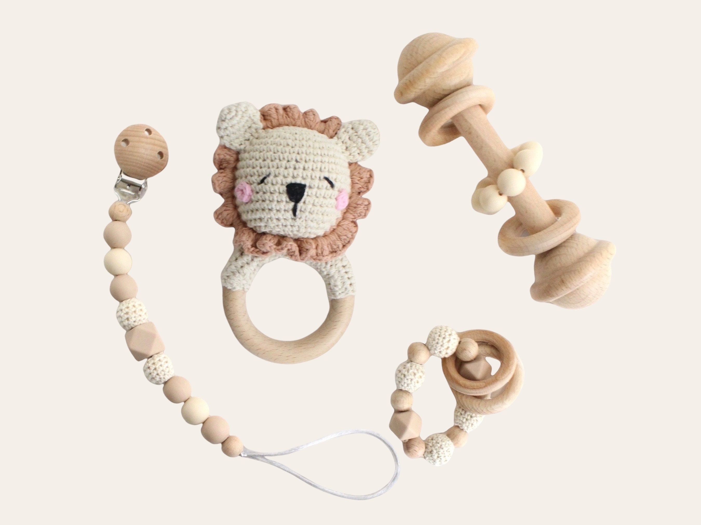 Baby Gift Set / 4 Piece Crochet Lion Baby Gift Set / Rattle Set / Baby ...