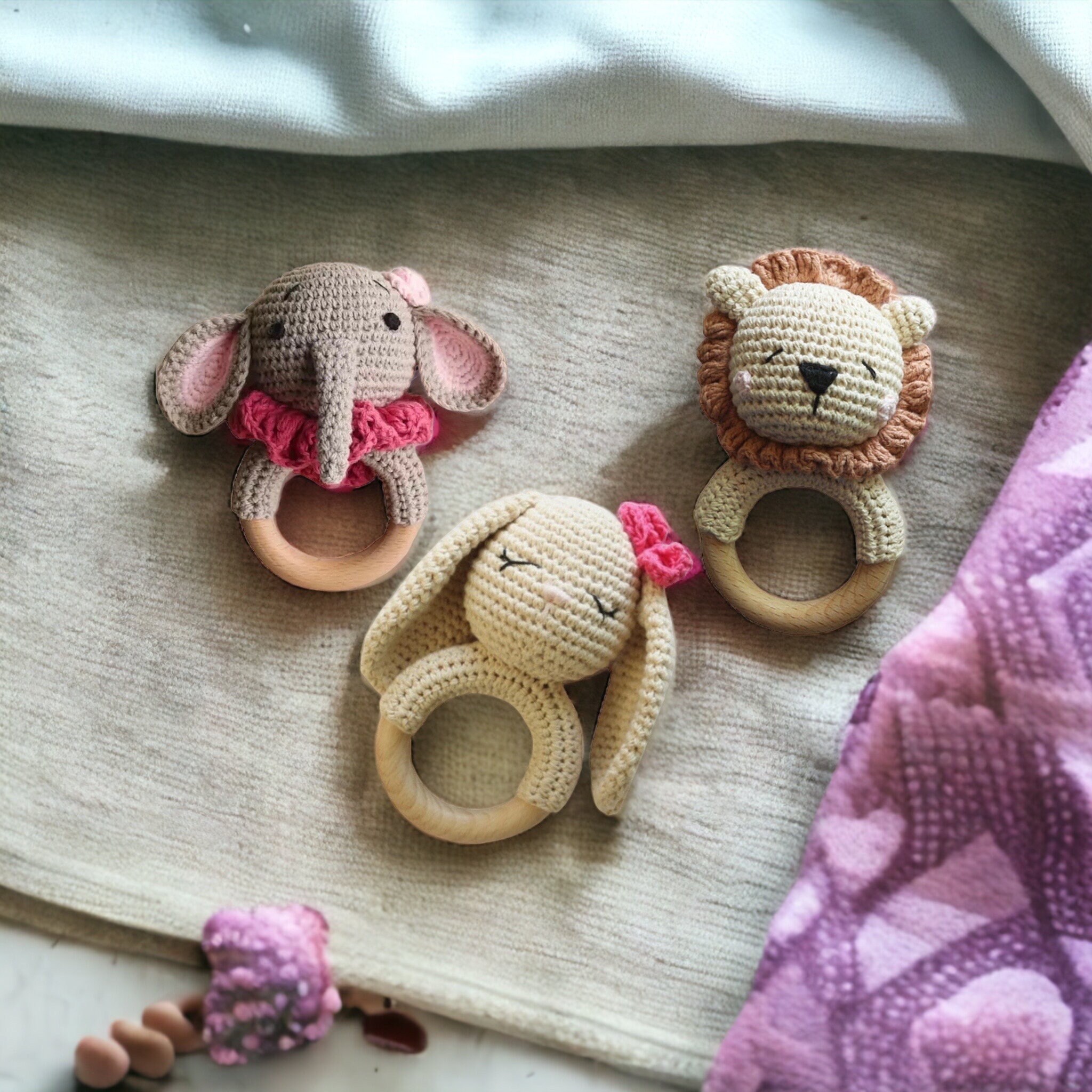 Baby Gift Set / 4 Piece Crochet Lion Baby Gift Set / Rattle Set / Baby ...