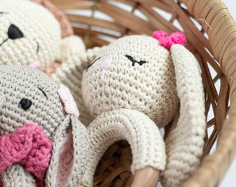 Crochet Animals Rattle Personalized | Baby Gift | Wooden Baby Rattle | Crochet Rattle Toy | Newborn Gift for Christmas | Baby Shower Gift