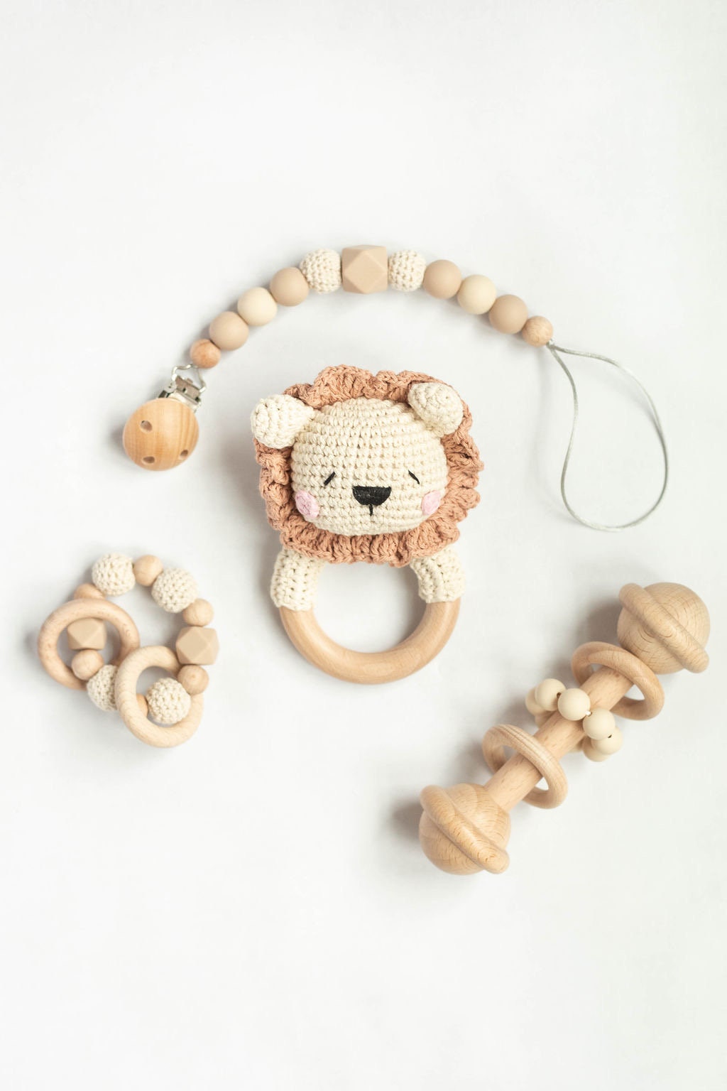 Crochet Lion Baby Gift Set / Wood Rattle / Baby Gift / Handmade ...