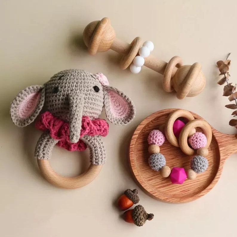 Baby Gift Set / 3 Piece Crochet Elephant Baby Gift Set / Etsy