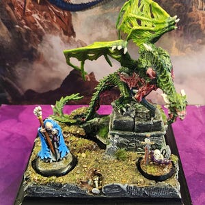 Painted Reaper Bones Zombie Dragon, Metal Necromancer, Plastic Undead Skeleton, DISPLAY BASE Dungeons and Dragons, RPG Tokens, Board Games