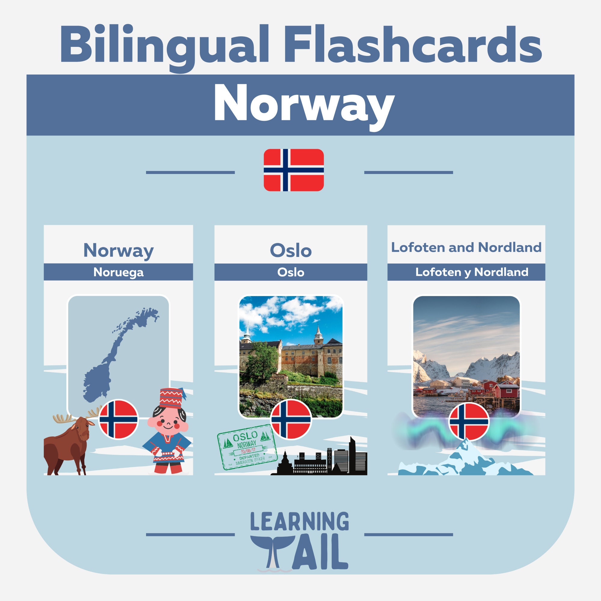 Learn About Countries Norway Flashcards for Kids Etsy
