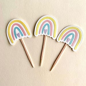 Rainbow cupcake toppers | birthday cupcake toppers |  pastel colors party decor |  Sau HandCraft Co.