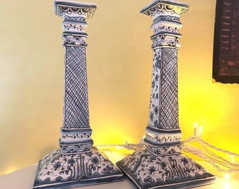 Portugal Handpainted Ceramic Candlestick Holders
