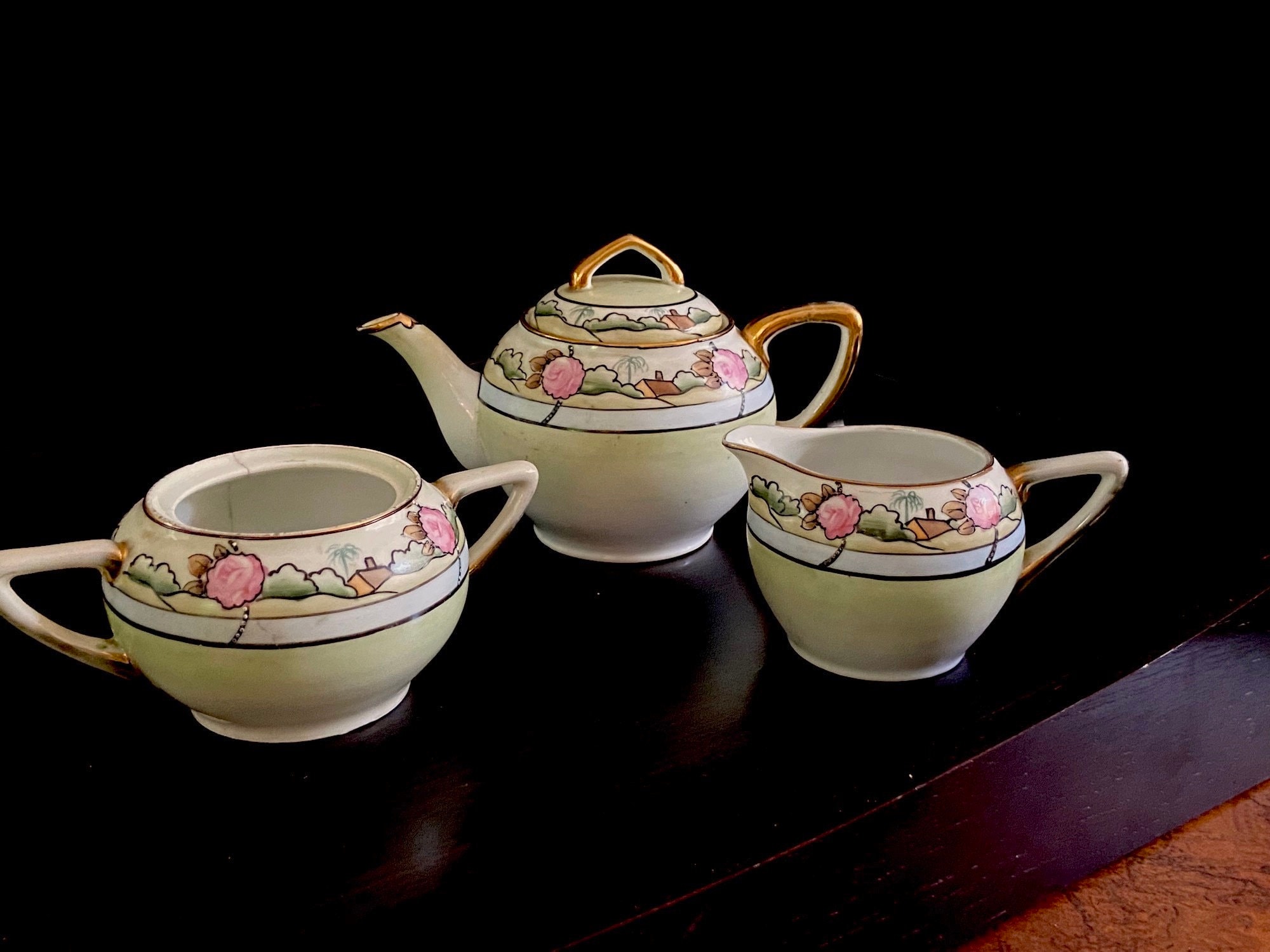 Lovely One-of-a-kind Japanese Tea Set: Teapot Sugar Creamer 